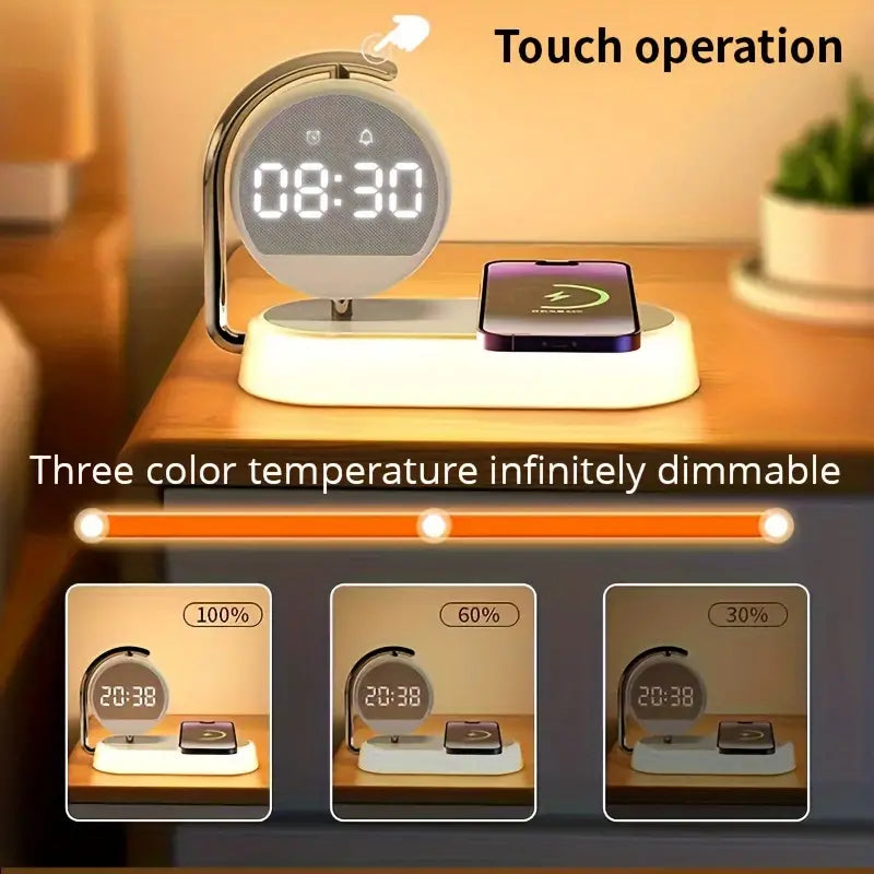 Tropical night light with wireless charger and digital alarm clock