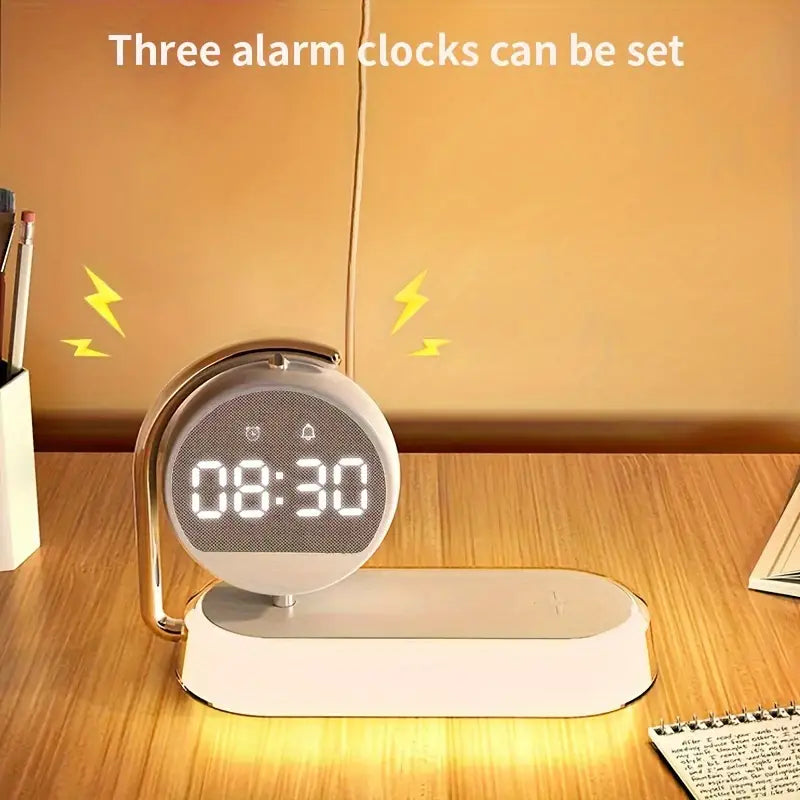 Tropical night light with wireless charger and digital alarm clock