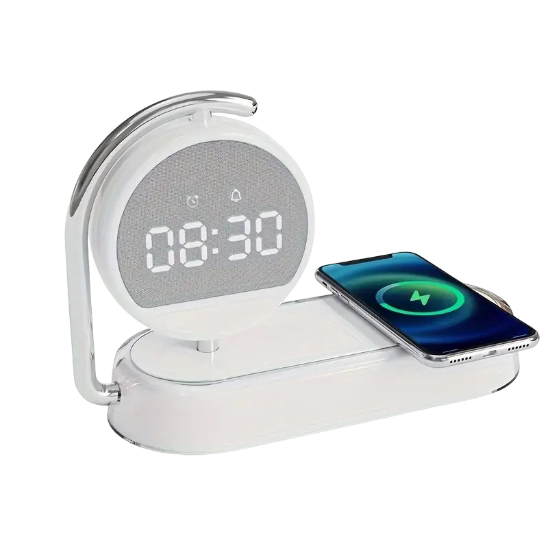 Tropical night light with wireless charger and digital alarm clock