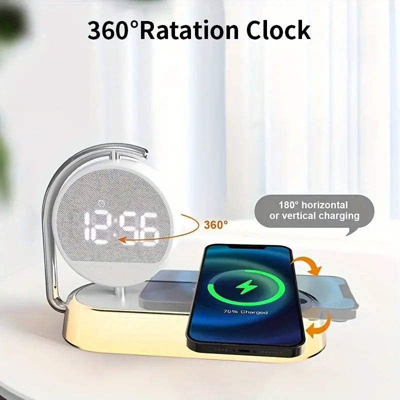 Tropical night light with wireless charger and digital alarm clock