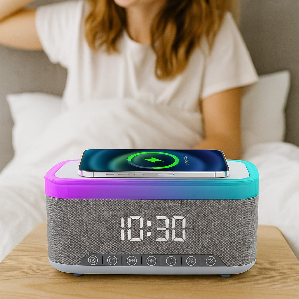 Wireless audio and charging alarm clock bundle