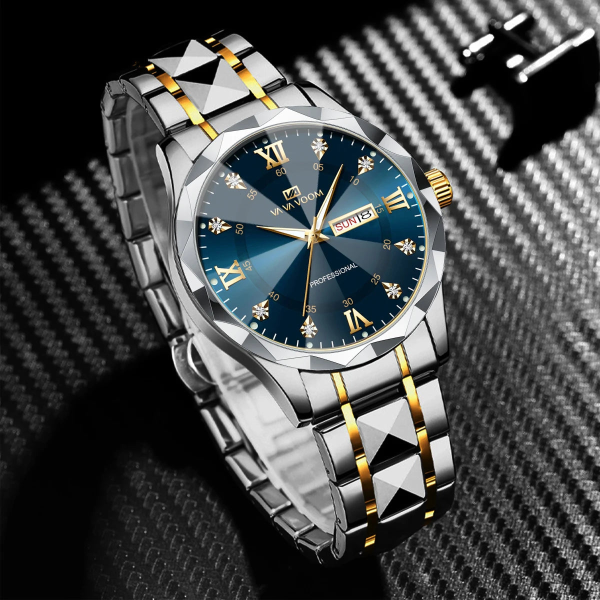 men’s blue & gold business watch