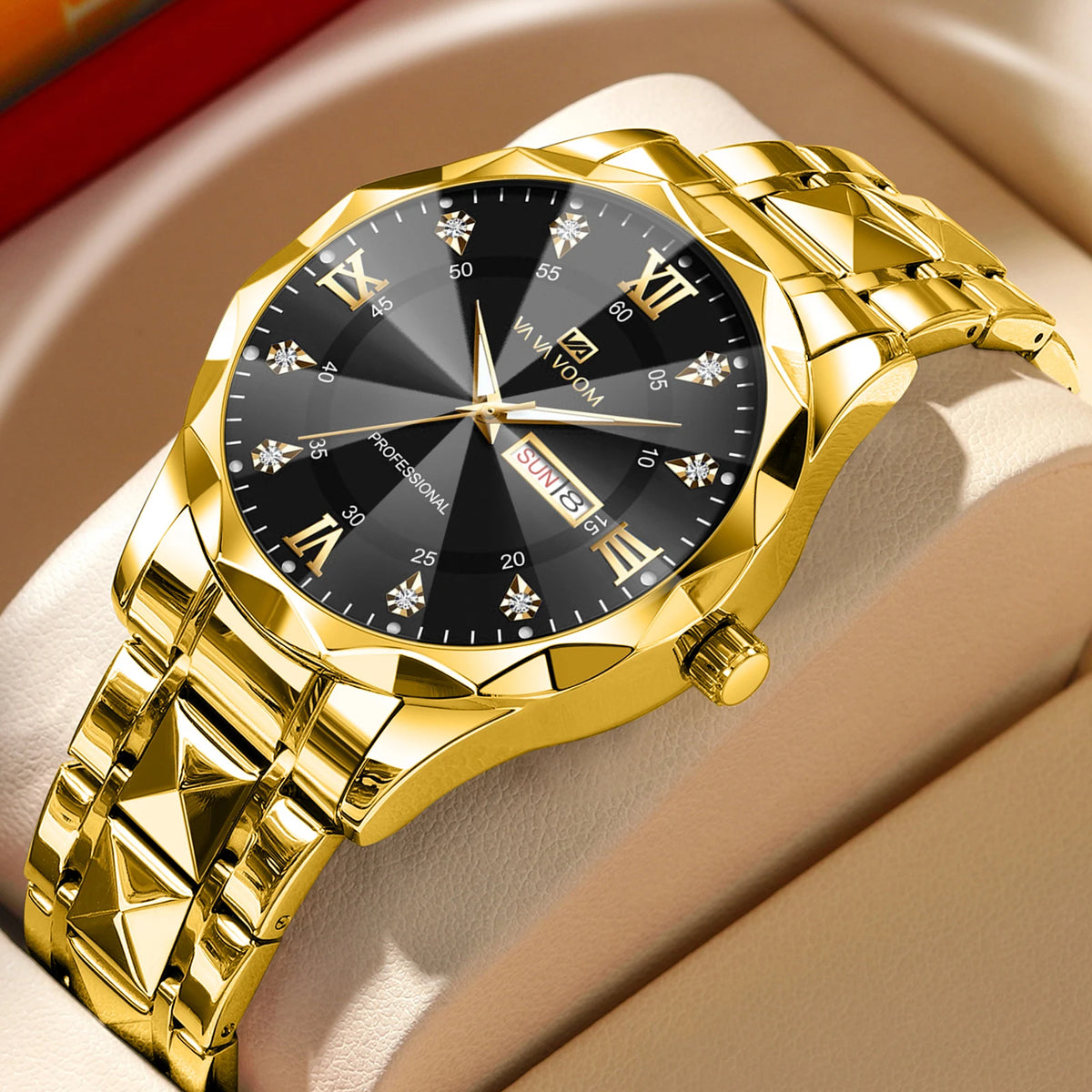 men’s blue & gold business watch