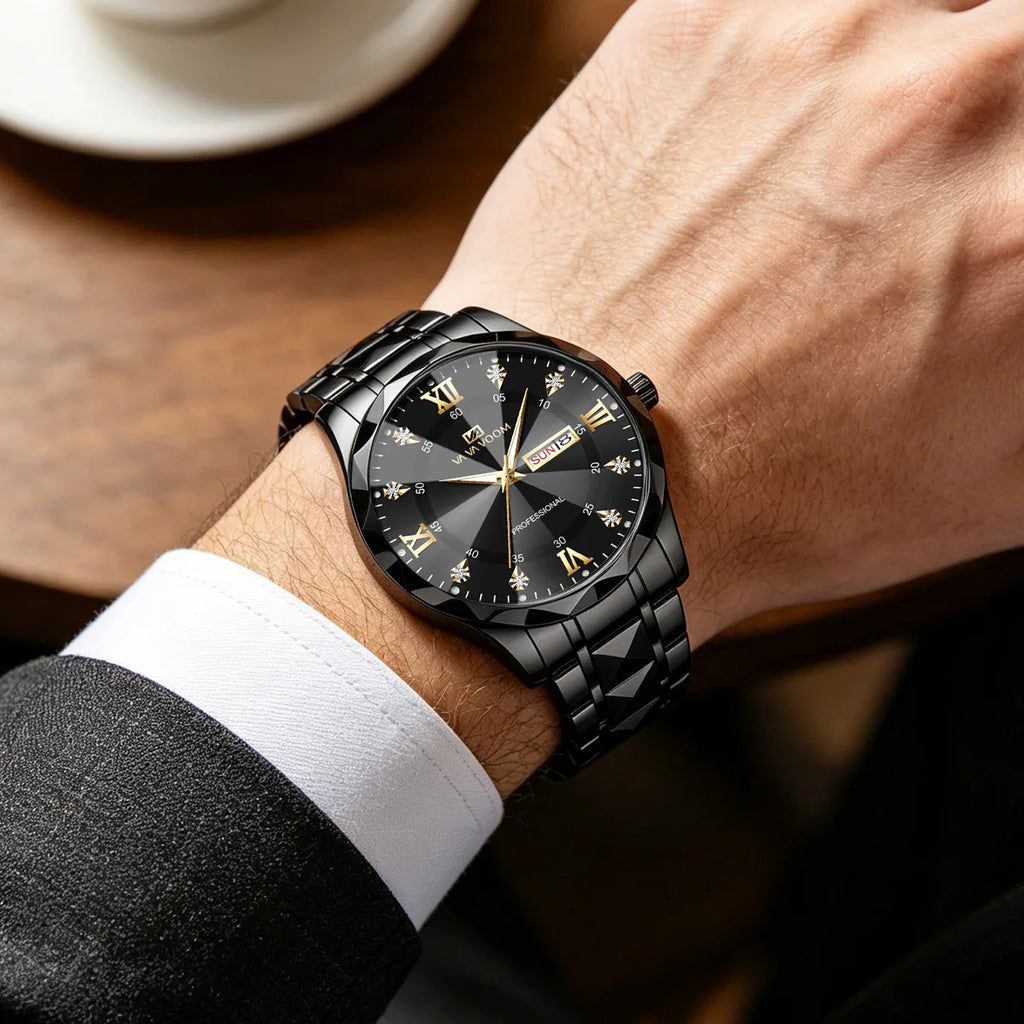 men’s blue & gold business watch