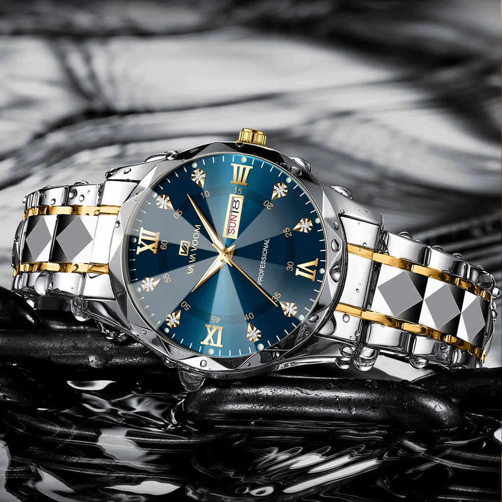 men’s blue & gold business watch
