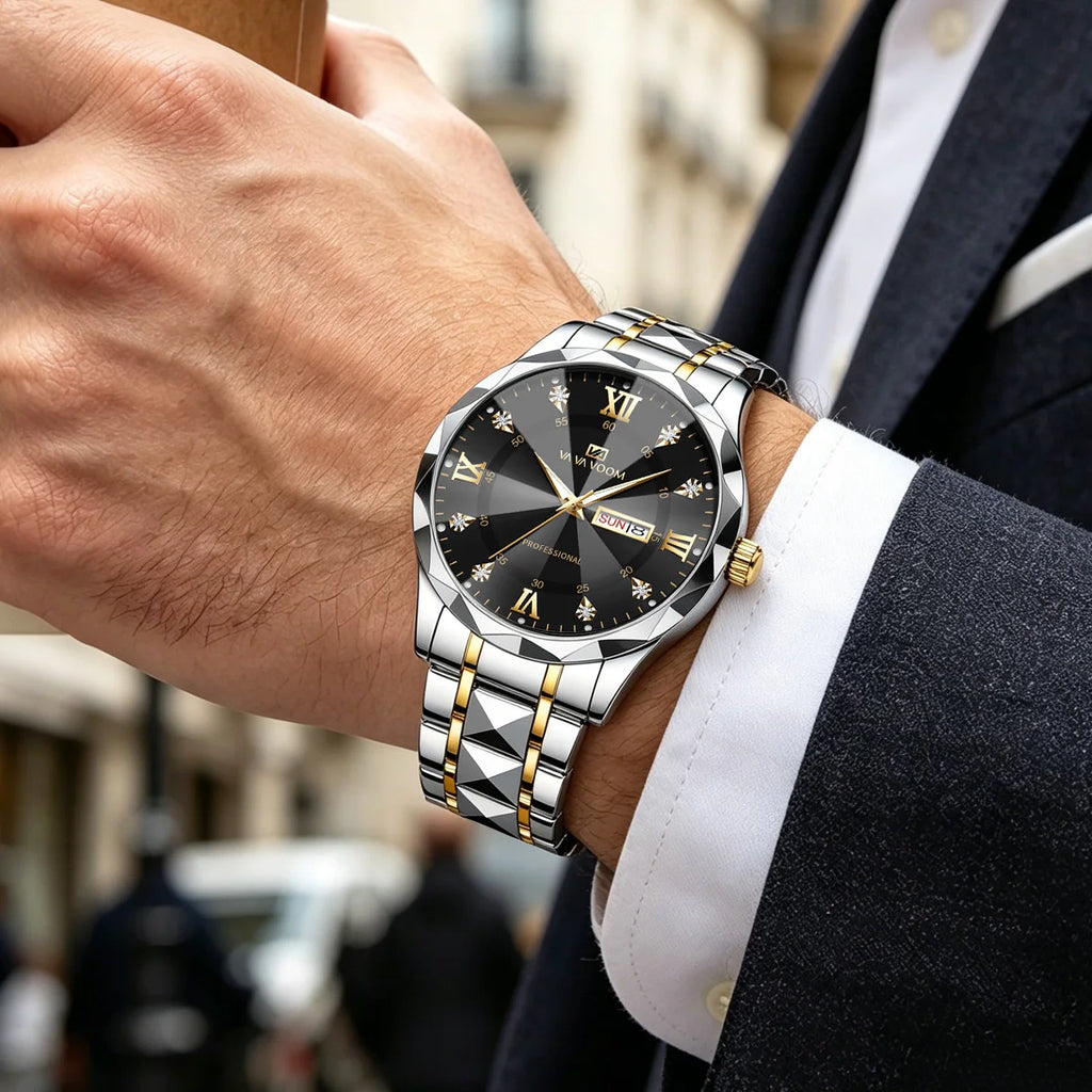 men’s blue & gold business watch
