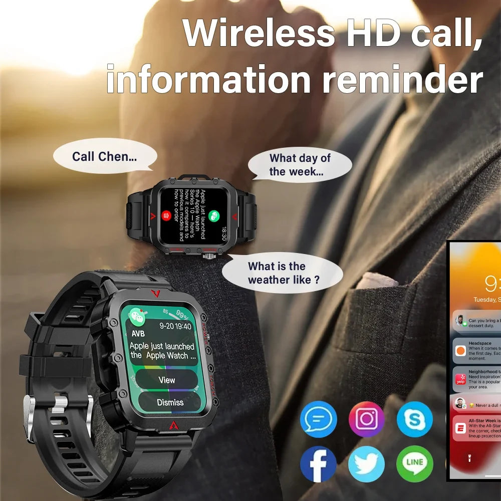 nneoba smart watch with led flashlight black