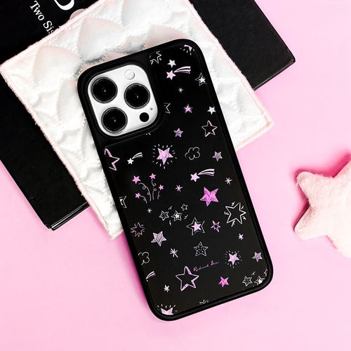 Pink matte magnetic phone case with star design