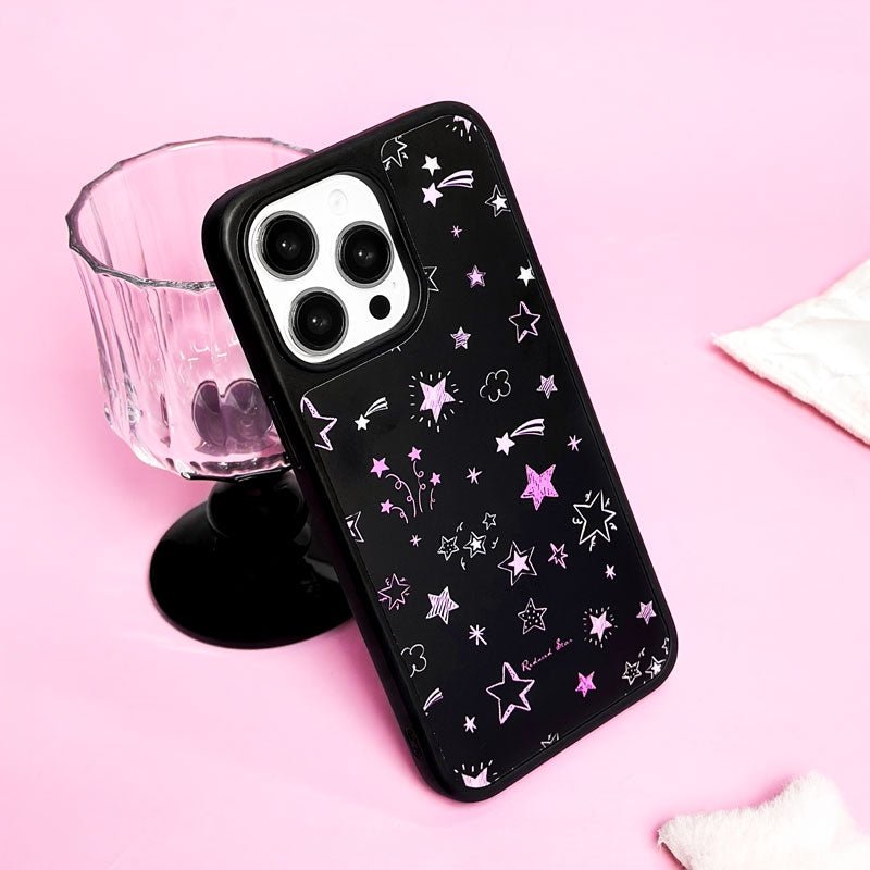 Pink matte magnetic phone case with star design