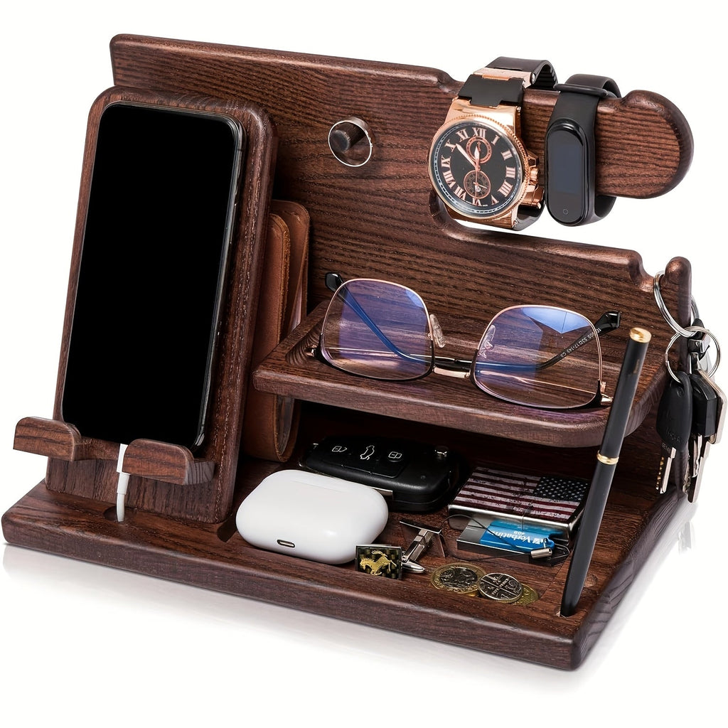 Wooden desk organiser and phone docking station