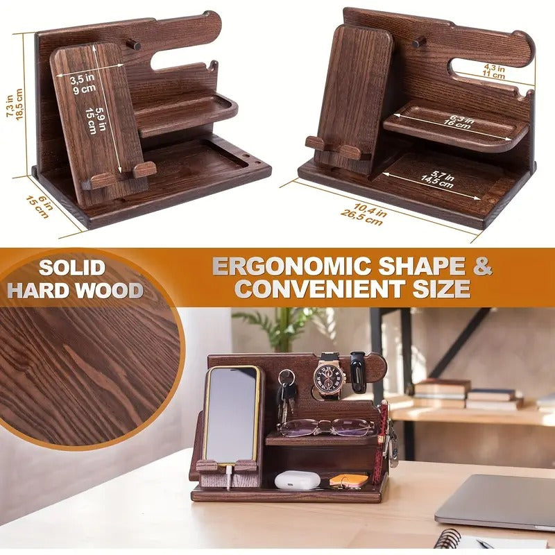 Wooden desk organiser and phone docking station